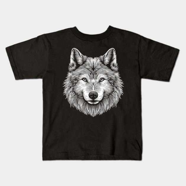 Lone Wolf Sketch Kids T-Shirt by Worldengine